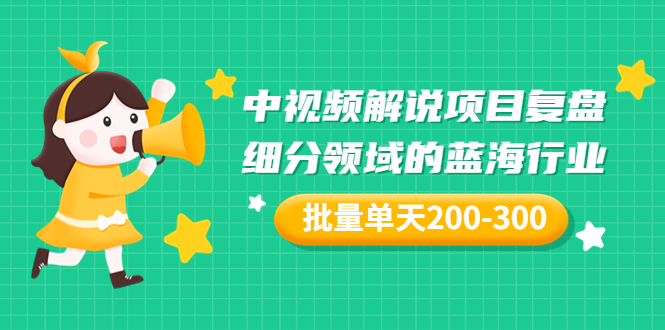 【副业项目3713期】中视频解说项目复盘：细分领域的蓝海行业，批量单天200-300收益-村长副业网