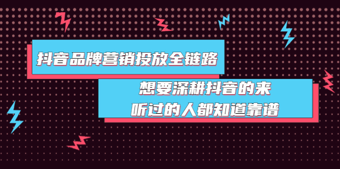 【副业项目4041期】抖音品牌营销投放全链路：想要深耕抖音的来，听过的人都知道靠谱-村长副业网