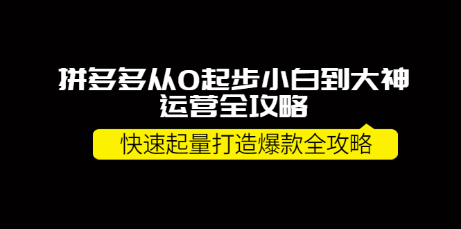 【副业项目4227期】拼多多从0起步小白到大神运营全攻略，快速起量打造10W+爆款全攻略-村长副业网