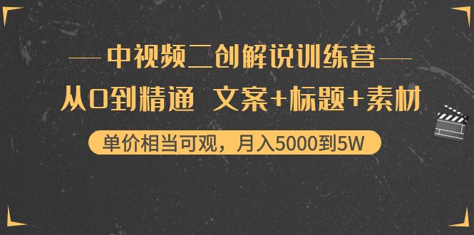 【副业项目4367期】中视频二创解说训练营：从0到精通 文案+标题+素材、月入5000到5W-村长副业网