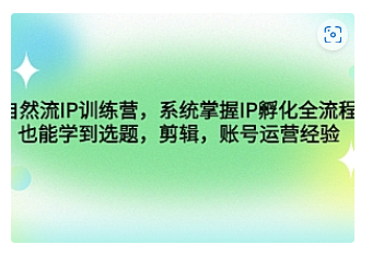 【副业项目4920期】自然流IP训练营，系统掌握IP孵化全流程，也能学到选题，剪辑，账号运营经验-村长副业网