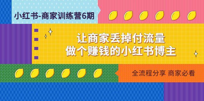 【副业项目5003期】小红书-商家训练营12期：让商家丢掉付流量，做个赚钱的小红书博主-村长副业网