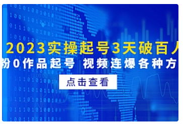 【副业项目5033期】2023实操起号3天破百人，0粉0作品起号 视频连爆各种方法-村长副业网