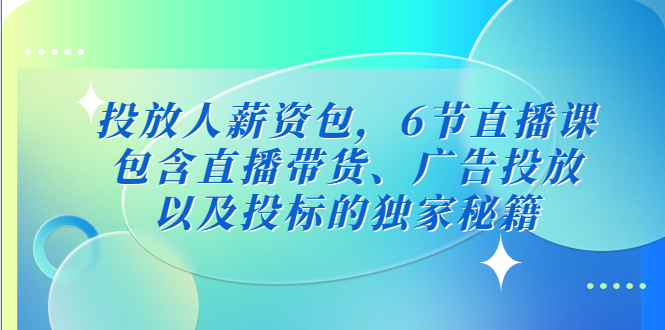 【副业项目5204期】投放人薪资包，6节直播课，包含直播带货、广告投放、以及投标的独家秘籍-村长副业网