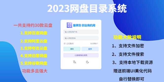 【副业项目5566期】2023网盘目录运营系统，一键安装教学，一共支持约30款云盘-村长副业网