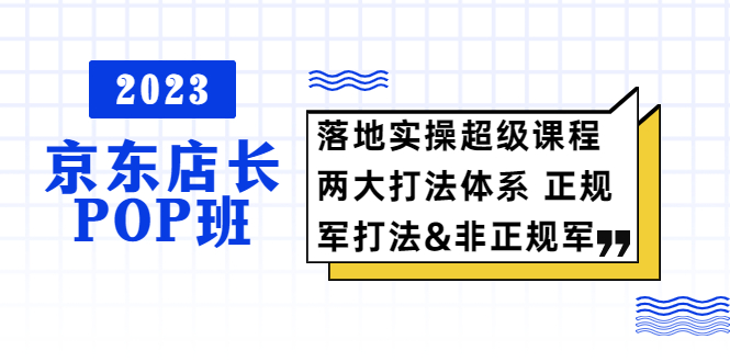 【副业项目5761期】2023京东店长·POP班 落地实操超级课程 两大打法体系 正规军&非正规军-村长副业网