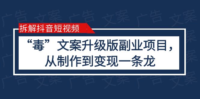 【副业项目6145期】拆解抖音短视频：“毒”文案升级版副业项目，从制作到变现（教程+素材）-村长副业网