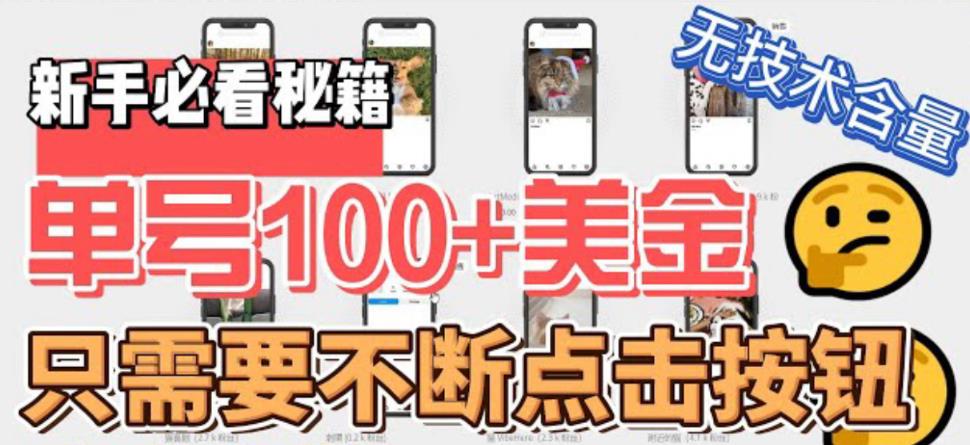 【副业项目6030期】最新无脑只需不断点击按钮，单号100美金暴利项目，可批量操作-村长副业网