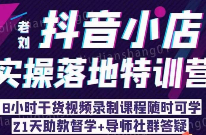 【副业项目6755期】老刘·抖店商品卡流量，​抖音小店实操落地特训营，8小时干货视频录制课程随时可学-村长副业网