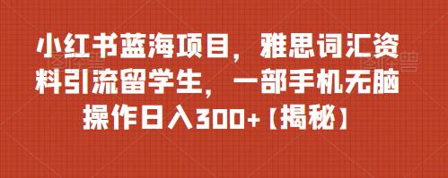 【副业项目6767期】小红书蓝海项目，雅思词汇资料引流留学生，一部手机无脑操作日入300+【揭秘】-村长副业网