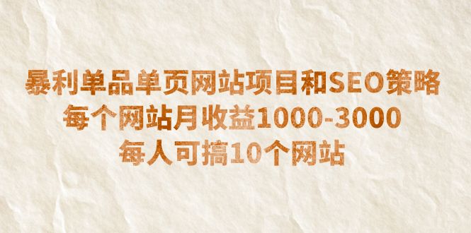 【副业项目6633期】暴利单品单页网站项目和SEO策略 每个网站月收益1000-3000 每人可搞10个-村长副业网