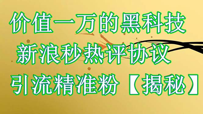 【副业项目6457期】价值一万的黑科技 新浪秒热评协议 引流精准粉【揭秘】-村长副业网