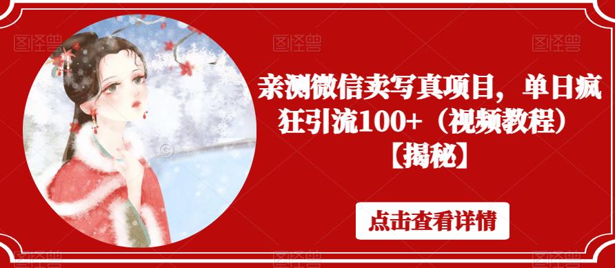 【副业项目6504期】亲测微信卖写真项目，单日疯狂引流100+（视频教程）【揭秘】-村长副业网
