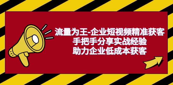 【副业项目6601期】流量为王-企业 短视频精准获客，手把手分享实战经验，助力企业低成本获客-村长副业网