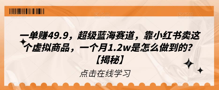 【副业项目6899期】一单赚49.9，超级蓝海赛道，靠小红书卖这个虚拟商品，一个月1.2w是怎么做到的？【揭秘】-村长副业网