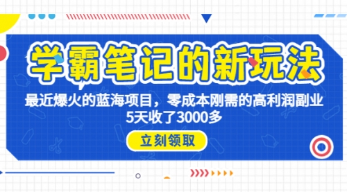 【副业项目7030期】学霸笔记新玩法，最近爆火的蓝海项目，0成本高利润副业，5天收了3000多-村长副业网