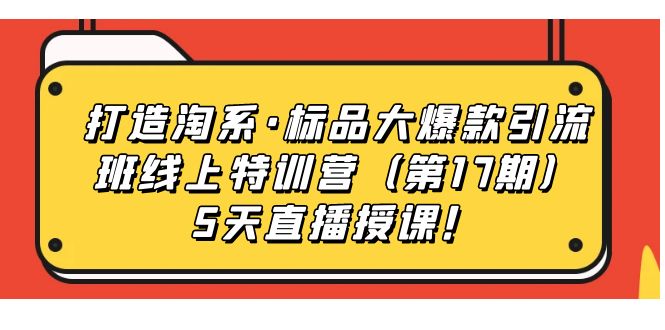 【副业项目7388期】打造淘系·标品大爆款引流班线上特训营（第17期）5天直播授课！-村长副业网