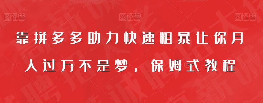 【副业项目7503期】靠拼多多助力快速粗暴让你月入过万不是梦，保姆式教程【揭秘】-村长副业网