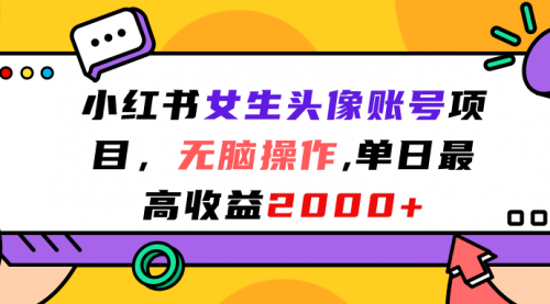 【副业项目7177期】小红书女生头像账号项目，单日最高2000+-村长副业网