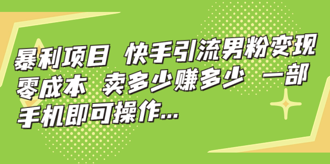 【副业项目7247期】快手引流男粉变现，零成本，卖多少赚多少-村长副业网