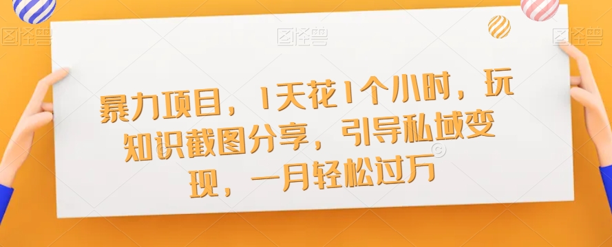 【副业项目7544期】暴力项目，1天花1个小时，玩知识截图分享，引导私域变现，一月轻松过万【截图】-村长副业网