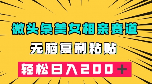 【副业项目7873期】微头条冷门美女相亲赛道，无脑复制粘贴，轻松日入200-村长副业网