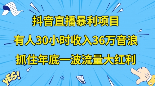 【副业项目8538期】抖音直播暴利项目，有人30小时收入36万音浪-村长副业网
