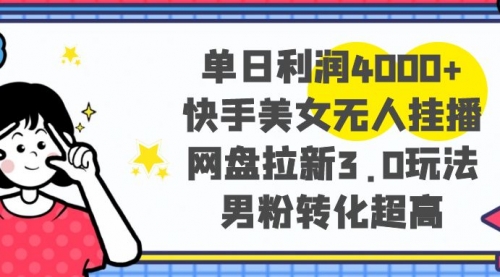 【副业项目8583期】单日利润4000+快手美女无人挂播，网盘拉新3.0玩法-村长副业网