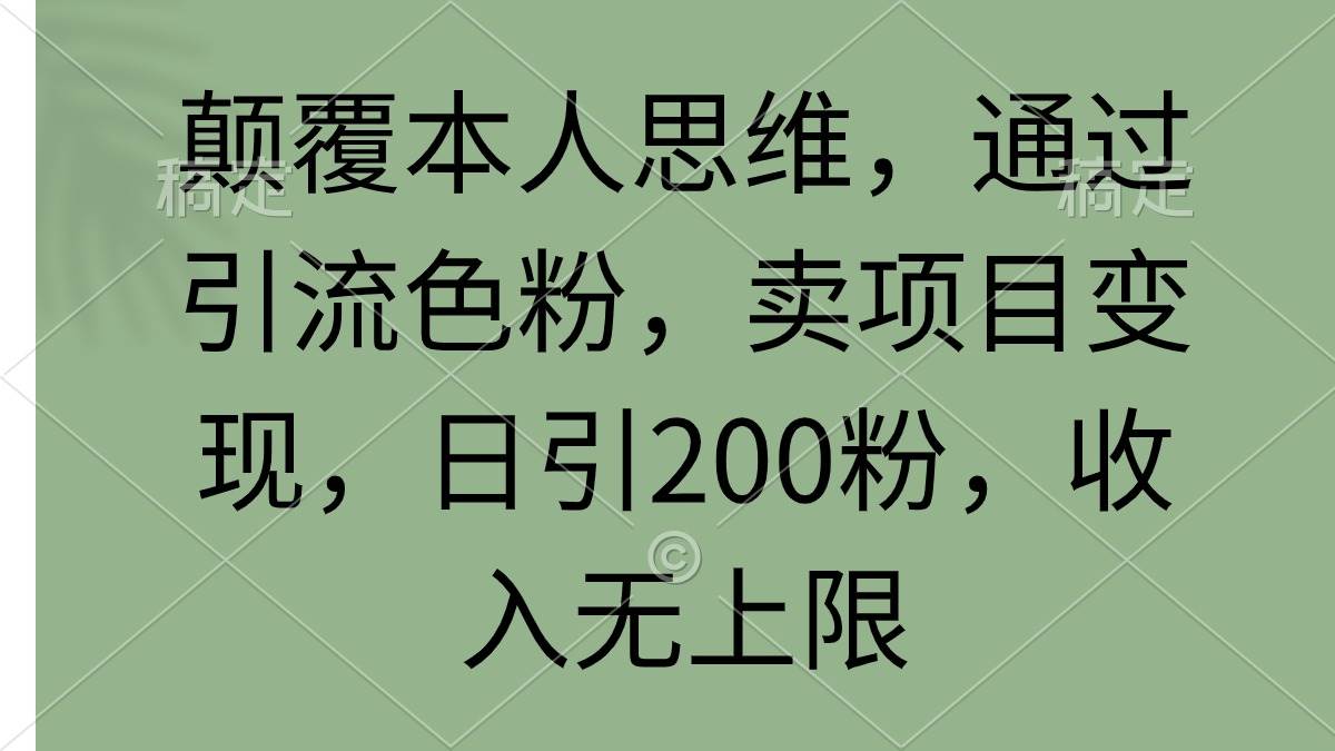 颠覆本人思维，通过引流色粉，卖项目变现，日引200粉，收入无上限-村长副业网