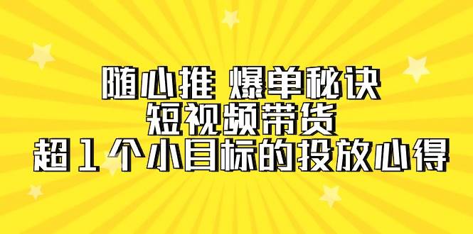 随心推 爆单秘诀，短视频带货-超1个小目标的投放心得（7节视频课）-村长副业网
