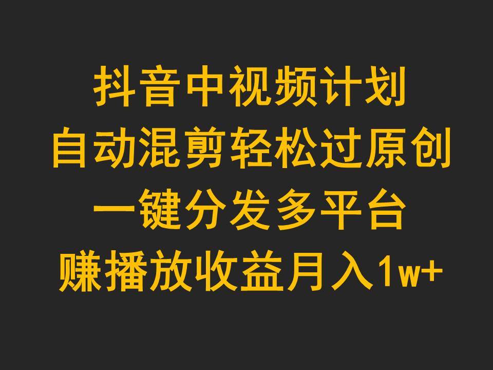 抖音中视频计划，自动混剪轻松过原创，一键分发多平台赚播放收益，月入1w+-村长副业网