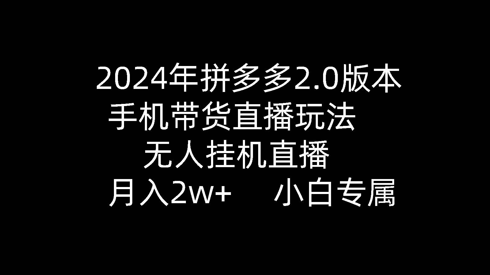 2024年拼多多2.0版本，手机带货直播玩法，无人挂机直播， 月入2w+， 小…-村长副业网