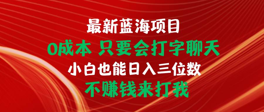 最新蓝海项目 0成本 只要会打字聊天 小白也能日入三位数 不赚钱来打我-村长副业网