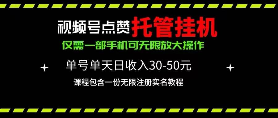 视频号点赞托管挂机，单号单天利润30~50，一部手机无限放大（附带无限…-村长副业网