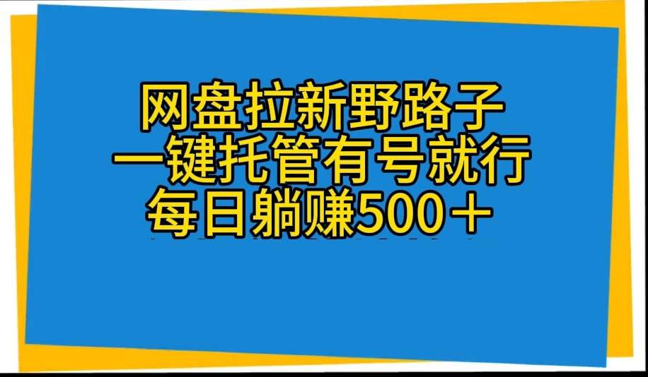 网盘拉新野路子，一键托管有号就行，全自动代发视频，每日躺赚500＋-村长副业网