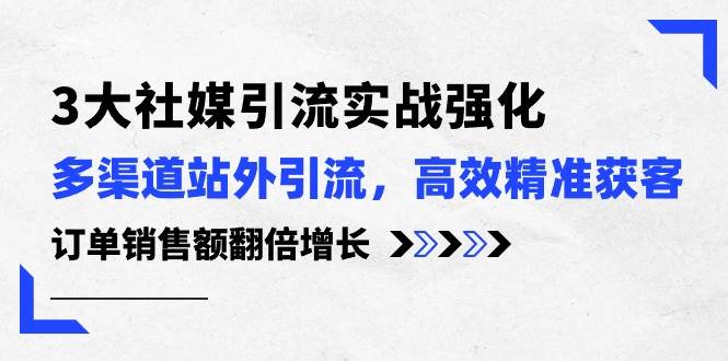 3大社媒引流实操强化，多渠道站外引流/高效精准获客/订单销售额翻倍增长-村长副业网