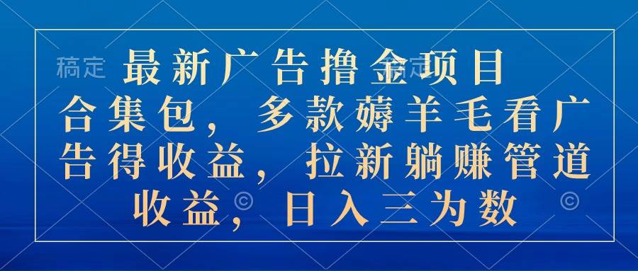 最新广告撸金项目合集包，多款薅羊毛看广告收益 拉新管道收益，日入三为数-村长副业网