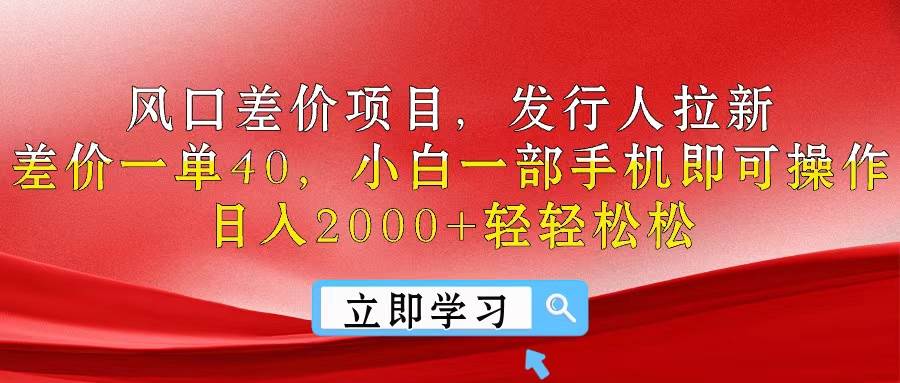 风口差价项目，发行人拉新，差价一单40，小白一部手机即可操作，日入20…-村长副业网