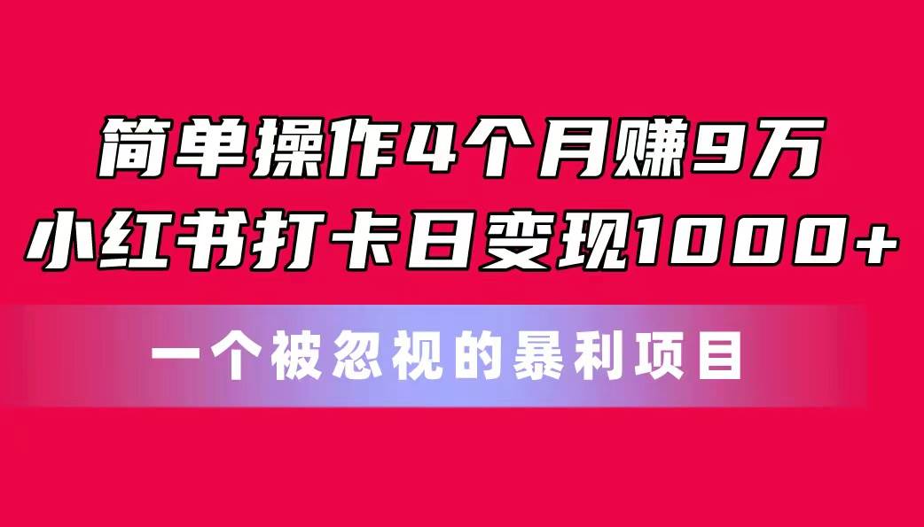 简单操作4个月赚9万！小红书打卡日变现1000+！一个被忽视的暴力项目-村长副业网