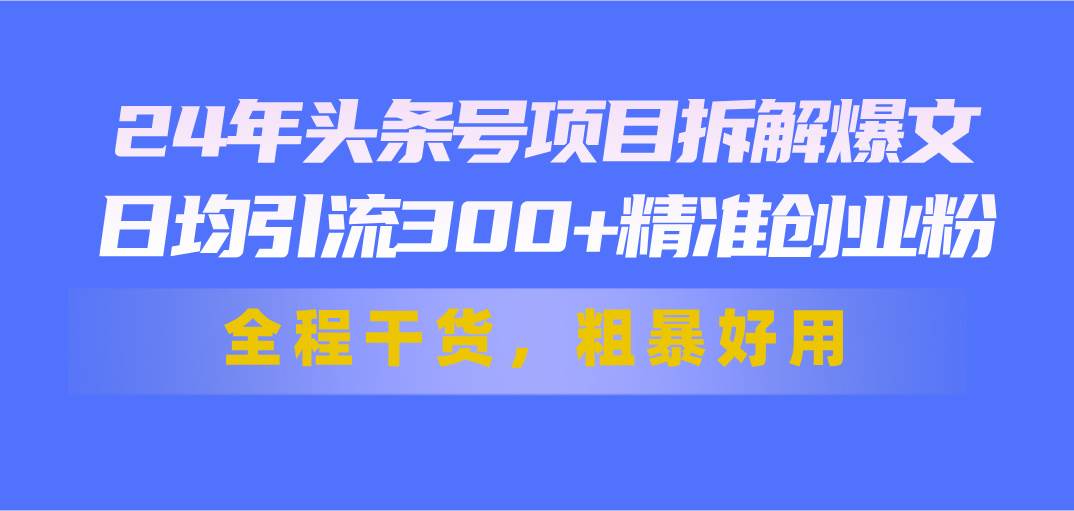 24年头条号项目拆解爆文，日均引流300+精准创业粉，全程干货，粗暴好用-村长副业网
