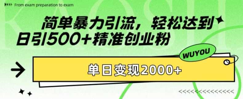 简单暴力引流轻松达到日引500+精准创业粉，单日变现2k【揭秘】-村长副业网