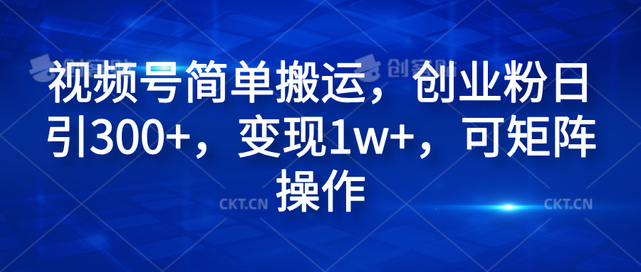视频号简单搬运，创业粉日引300+，变现1w+，可矩阵操作-村长副业网