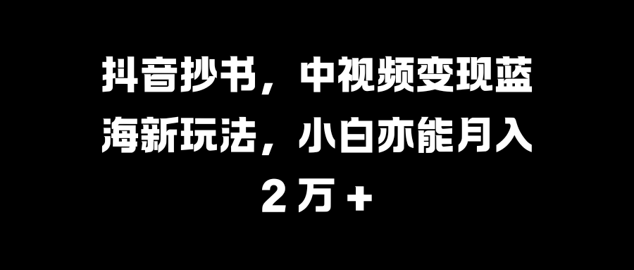抖音抄书，中视频变现蓝海新玩法，小白亦能月入 2 万 +-村长副业网