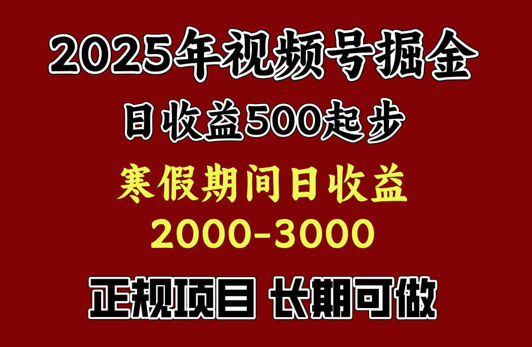 最新视频号项目，单账号日收益500起步，寒假期间日收益2000-3000左右，-村长副业网