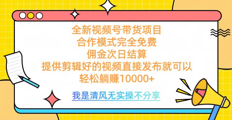 全网最新视频号带货，完全免费合作，佣金次日结算，轻松躺赚10000+-村长副业网
