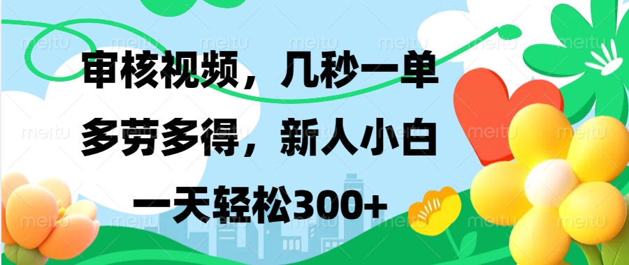 审核视频，几秒一单，多劳多得，新人小白一天轻松300+-村长副业网