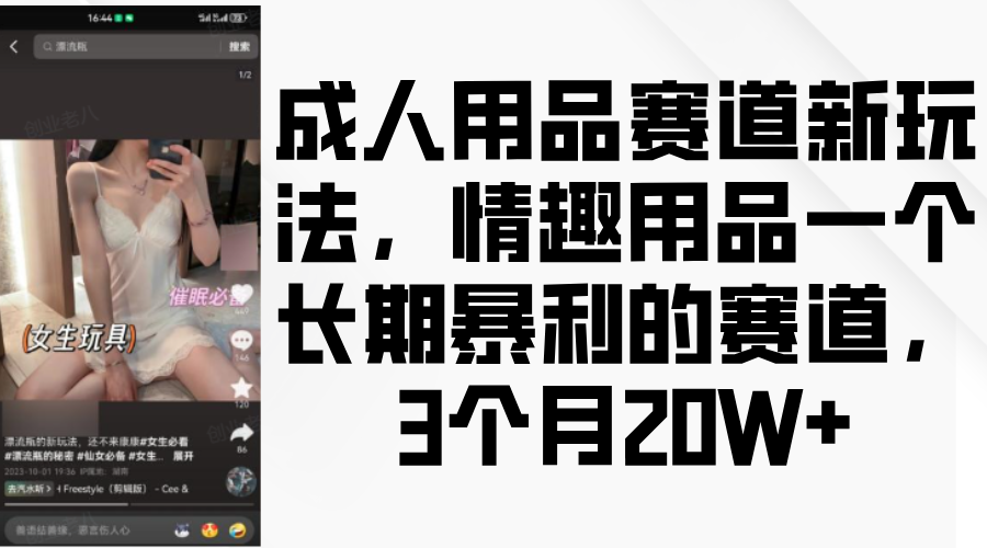 情趣用品一个长期暴利的赛道，成人用品赛道新玩法，3个月20W+-村长副业网