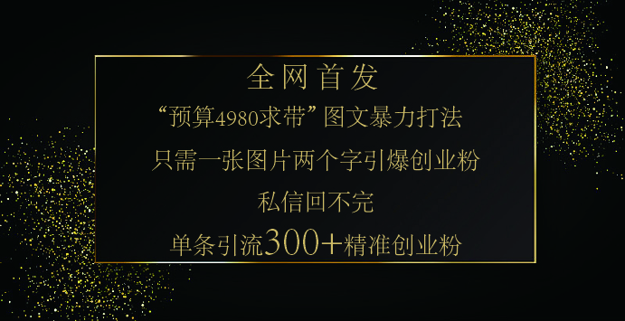 小红书，“预算 4980 带我飞” 的神奇图片引流法，堪称涨粉核武器！只需一张图，就能单条笔记凭借此方法，轻松引流 300 + 精准创业粉！-村长副业网