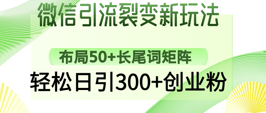 微信引流裂变新玩法：布局50+长尾词矩阵，轻松日引300+创业粉-村长副业网
