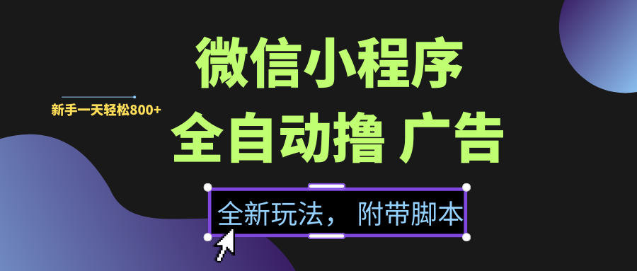 微信小程序挂机撸广告，全新玩法，新手一天轻松800+【附带脚本】-村长副业网